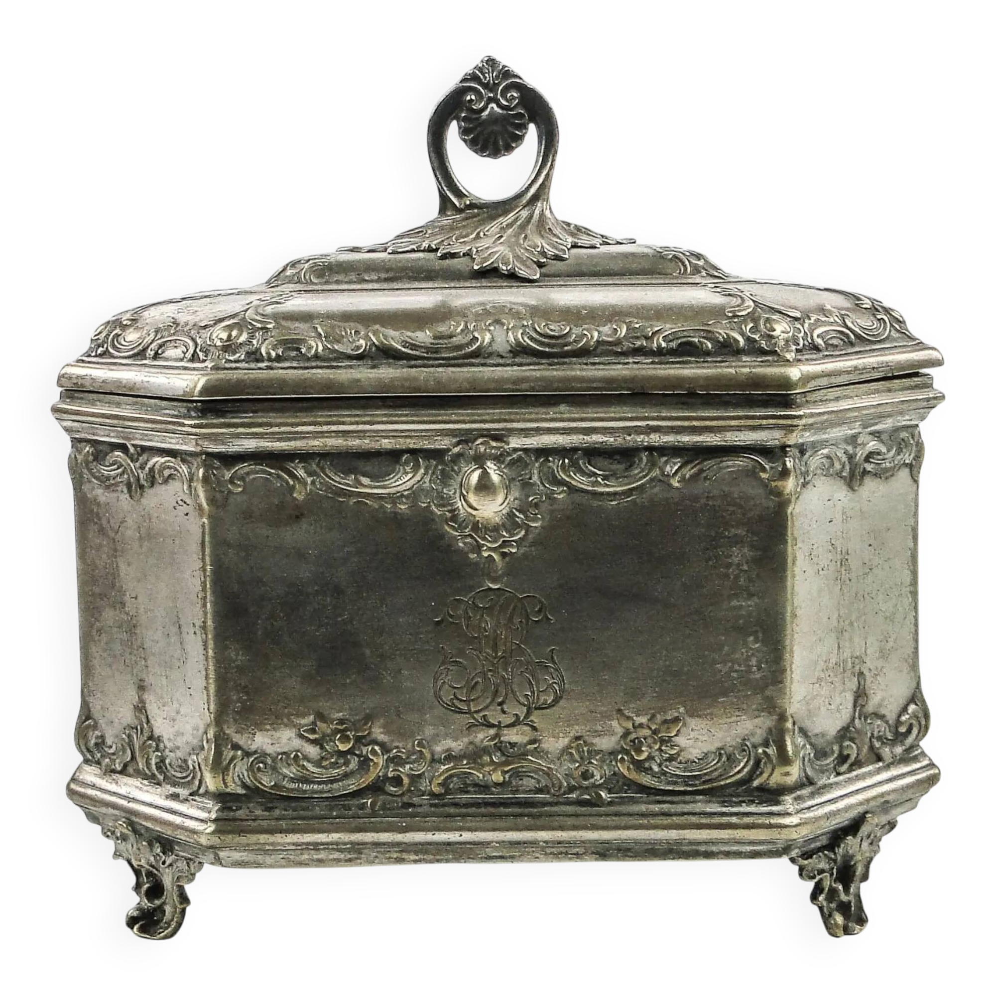 Rococo sugar bowl, silver-plated brass, Norblin, Poland, early 20th century
