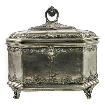 Rococo sugar bowl, silver-plated brass, Norblin, Poland, early 20th century