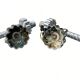 Pair of vintage wall lights; chrome striped glass floral globes; 1960s-70s.