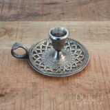 Silver Plated Candlestick Holder, Vintage Chamberstick With Patina, Ornate