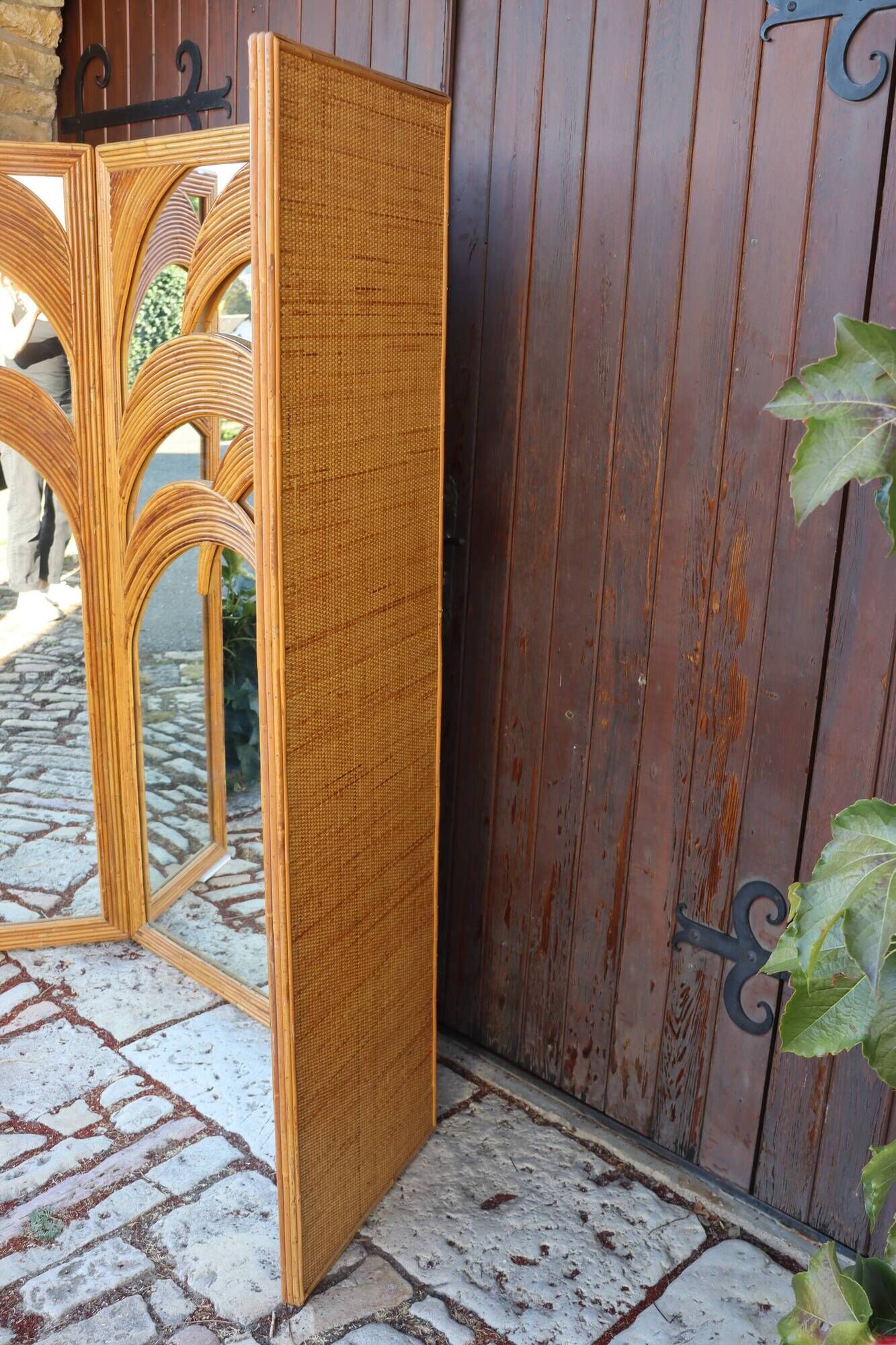 Bamboo Palm Mirror Screen by Vivaï Del Sud Italy 1970