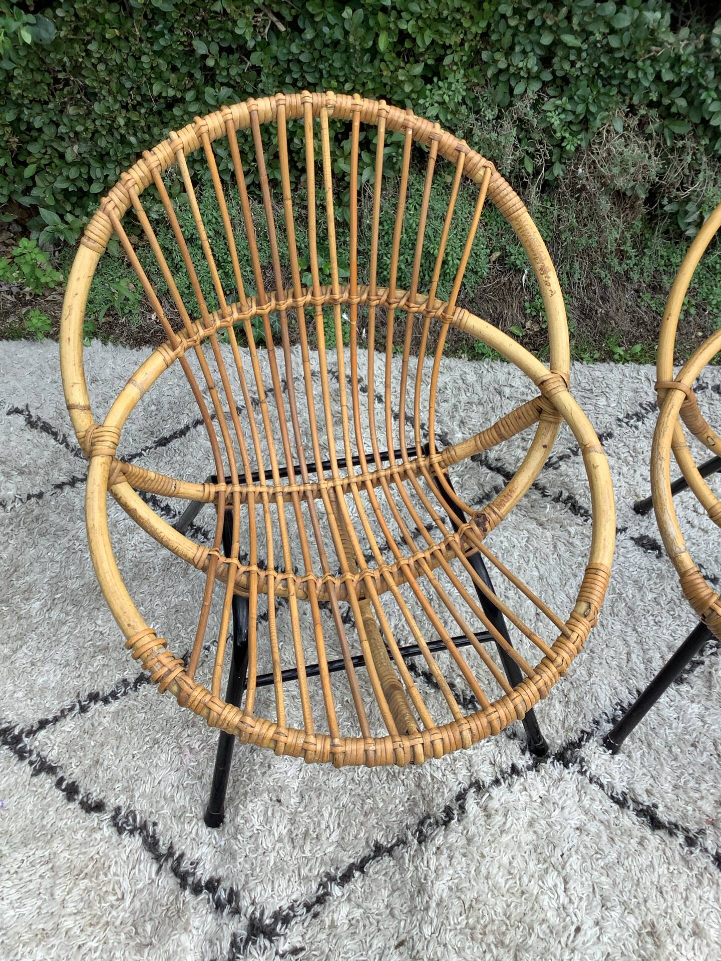 Pair of children's armchairs in rattan from the 1960s.