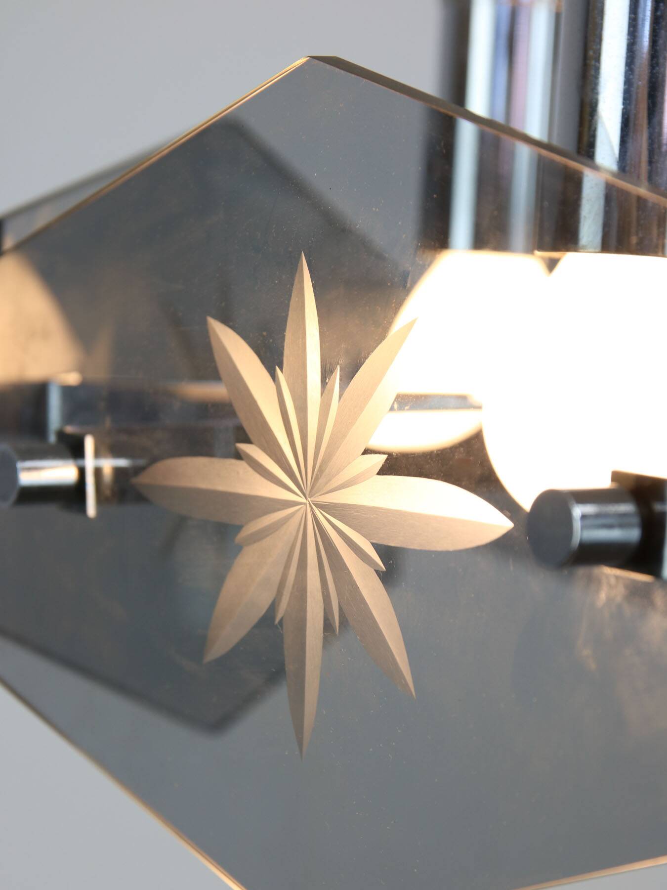 Vintage Italian Chrome and Glass Chandelier, 70s