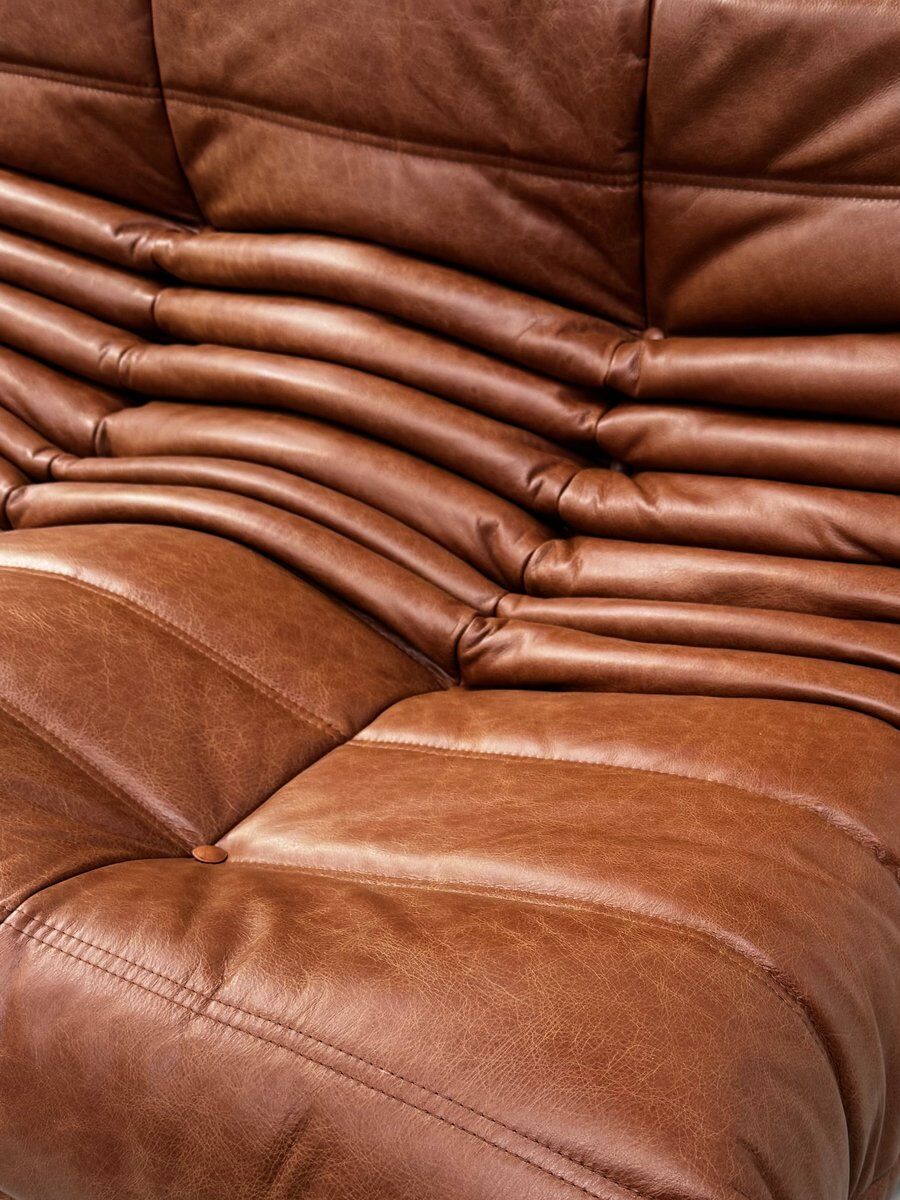 Togo sofa in cognac cowhide by Michel Ducaroy for Ligne Roset.