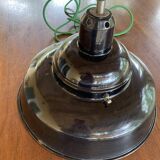 Enamelled sheet metal pendant light, fabric cable