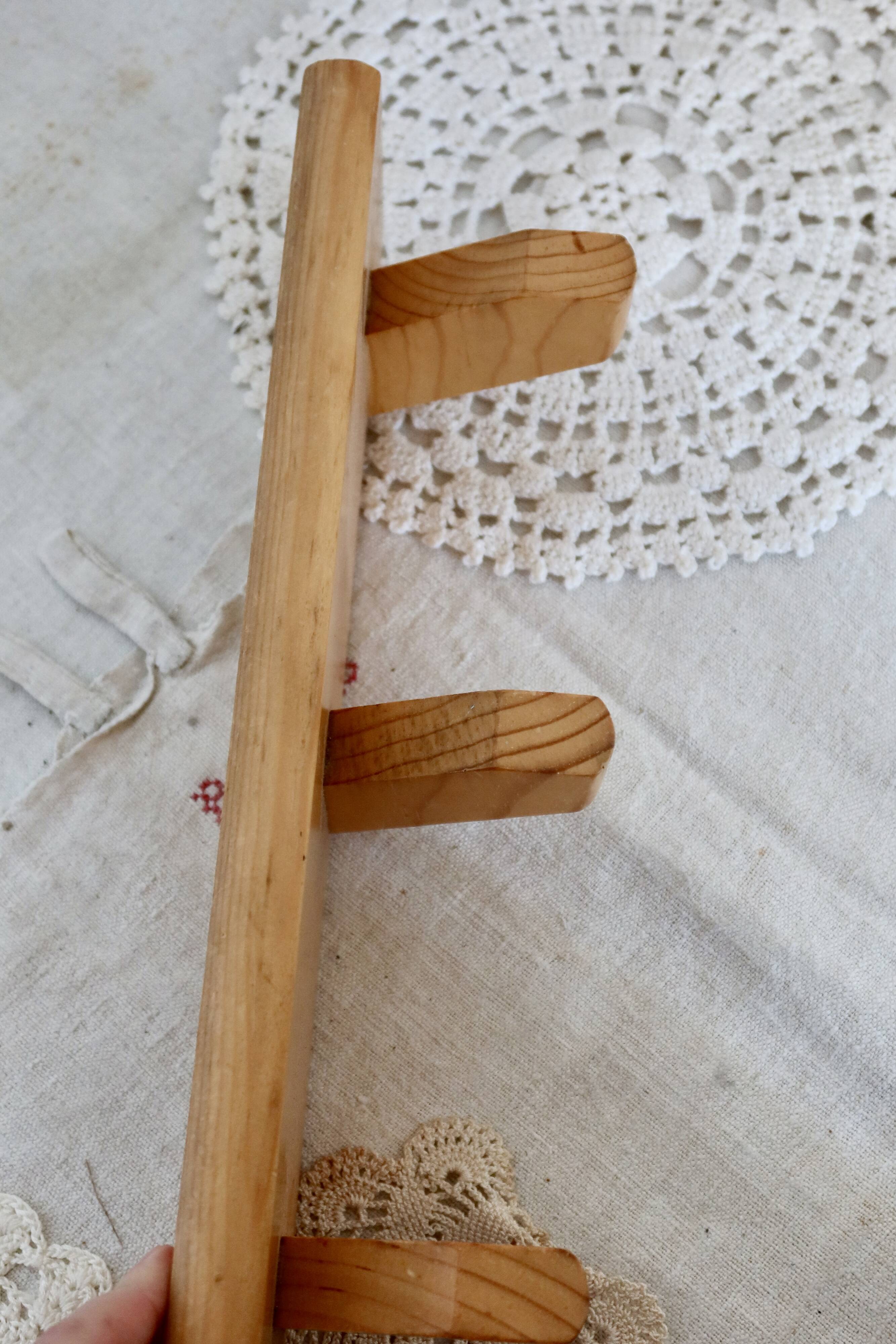 Vintage pine wall coat rack with 3 hooks