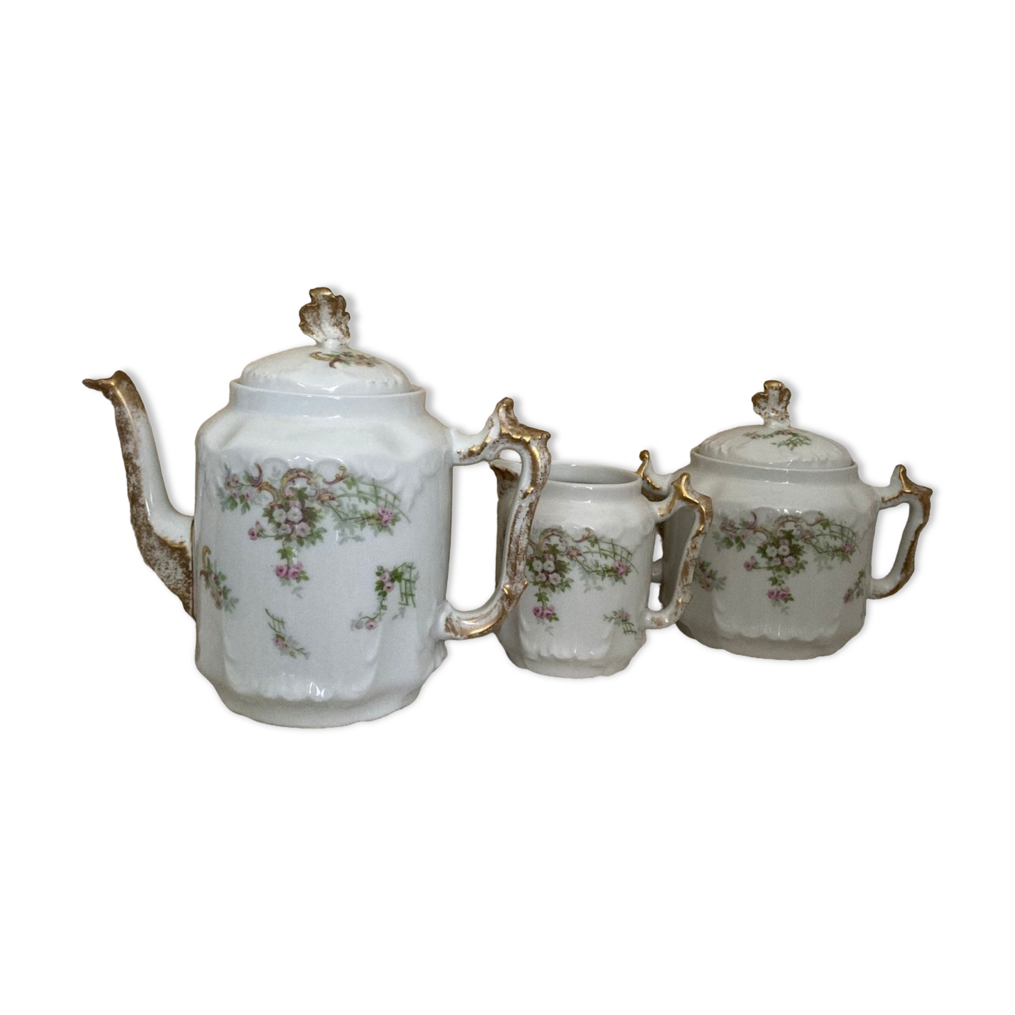 ANCIEN SERVICE A Cafe Obernai Sarreguemines Cafetiere Pot Sucrier