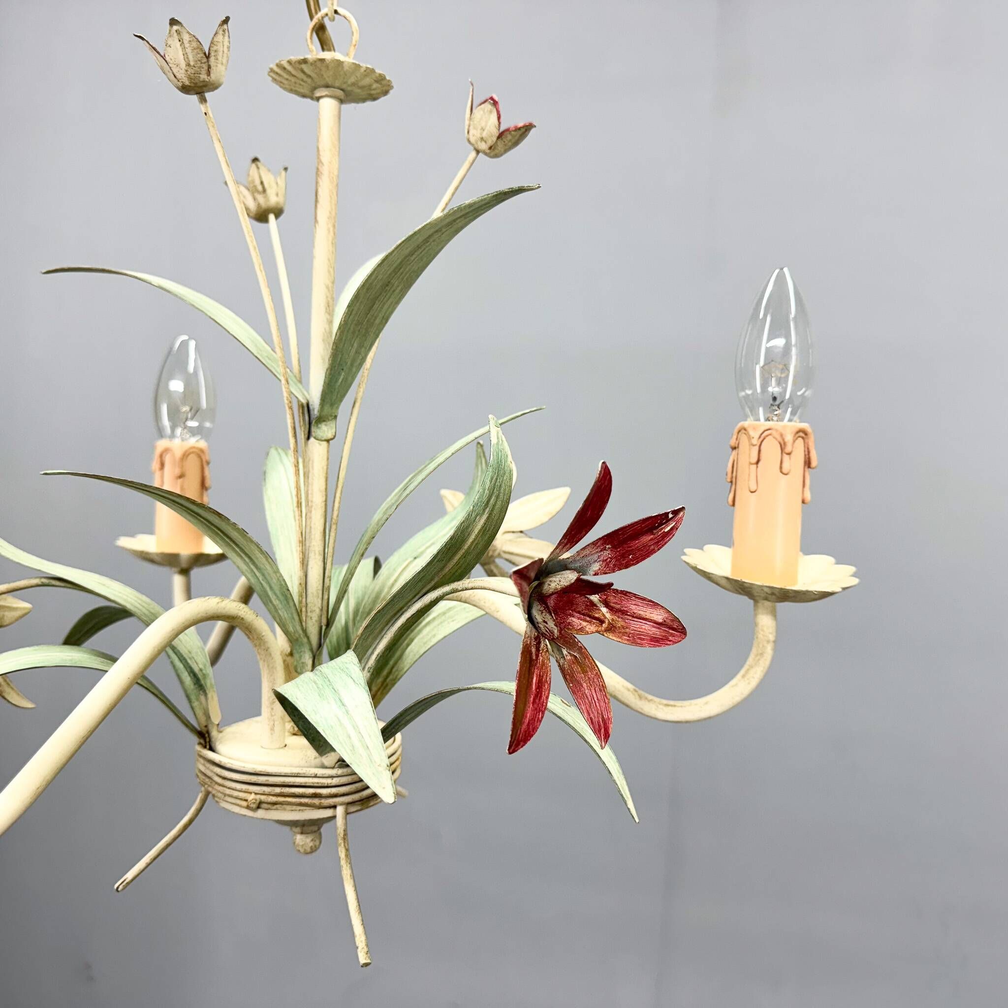 Vintage Metal Floral Chandelier, France, 1970's