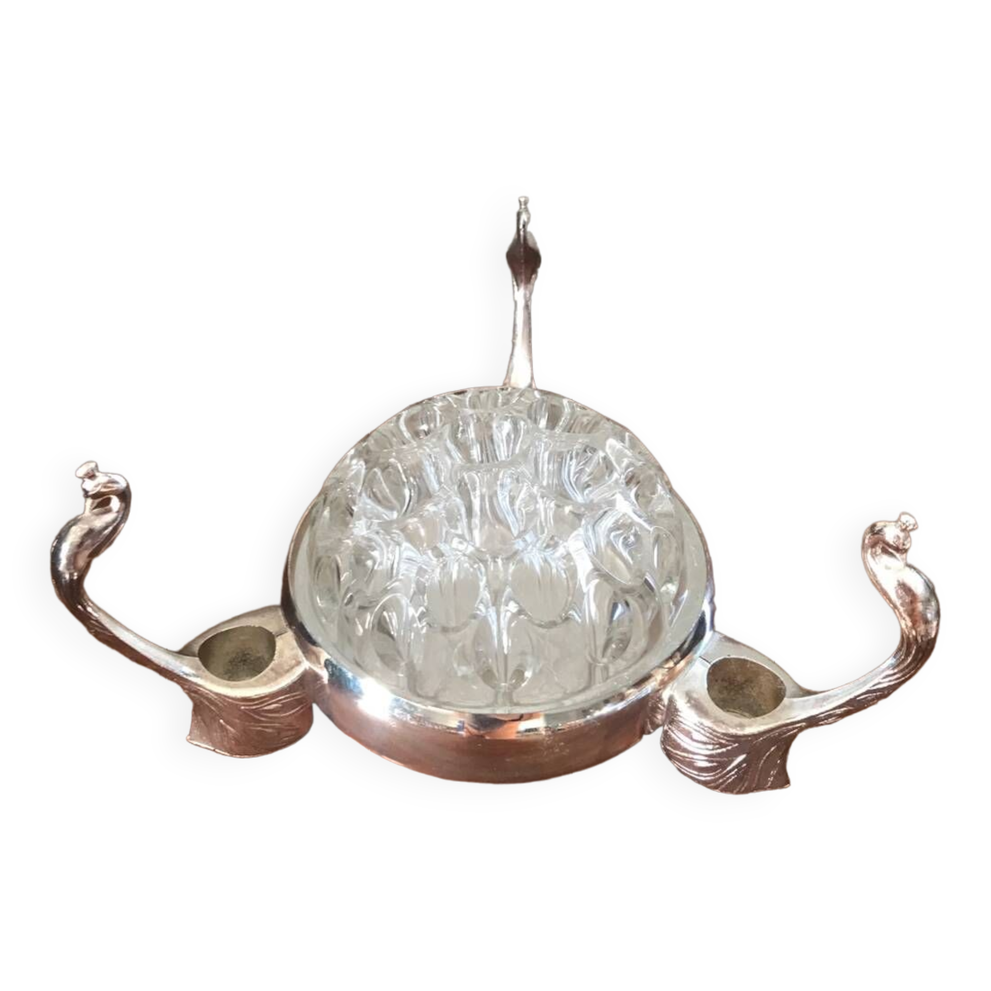 Flower centerpiece and three pheasant candle holders