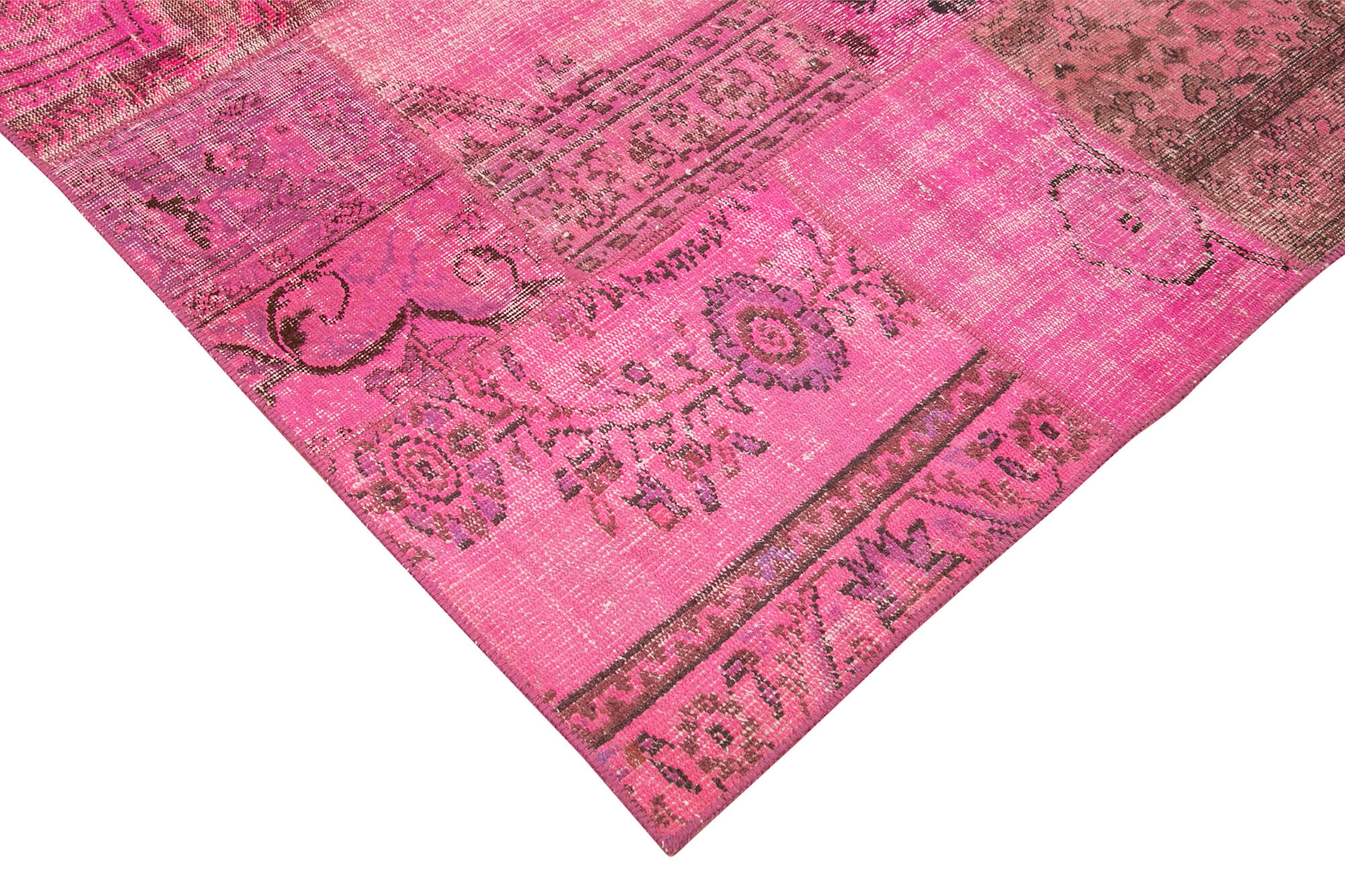 Handwoven turkish contemporary 208 cm x 314 cm pink patchwork carpet