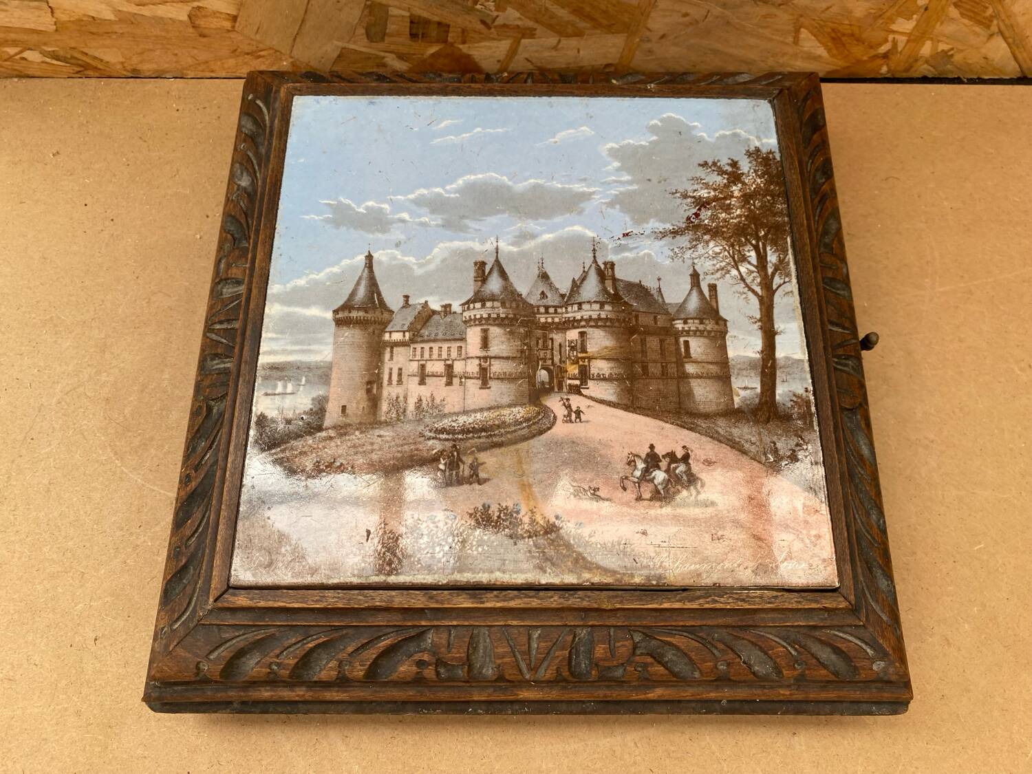 Antique painted ceramic musical coaster chateau chaumont/loire