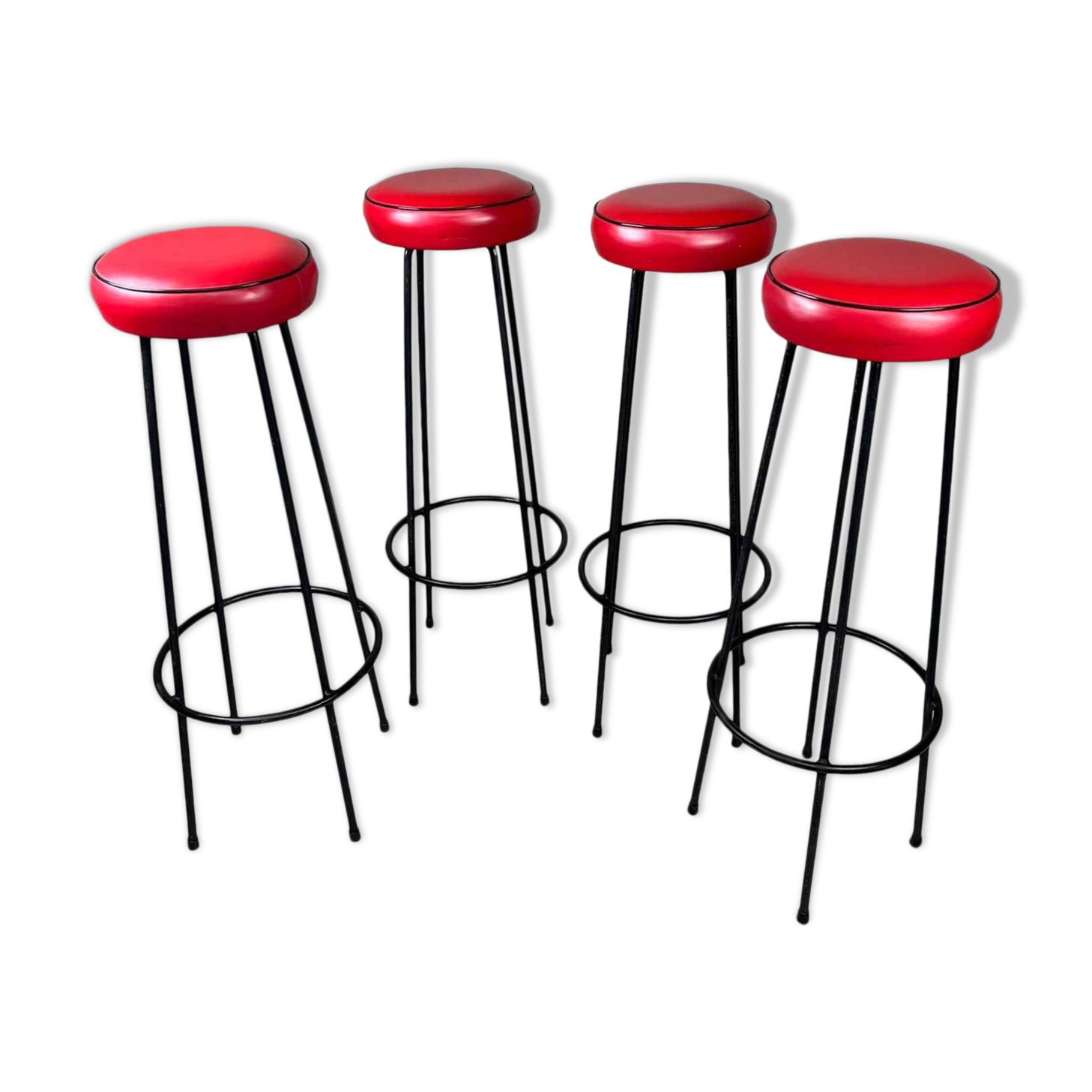 Set of 4 bar stools fifties in red skaï
