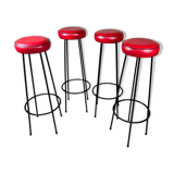 Set of 4 bar stools fifties in red skaï