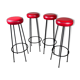 Set of 4 bar stools fifties in red skaï