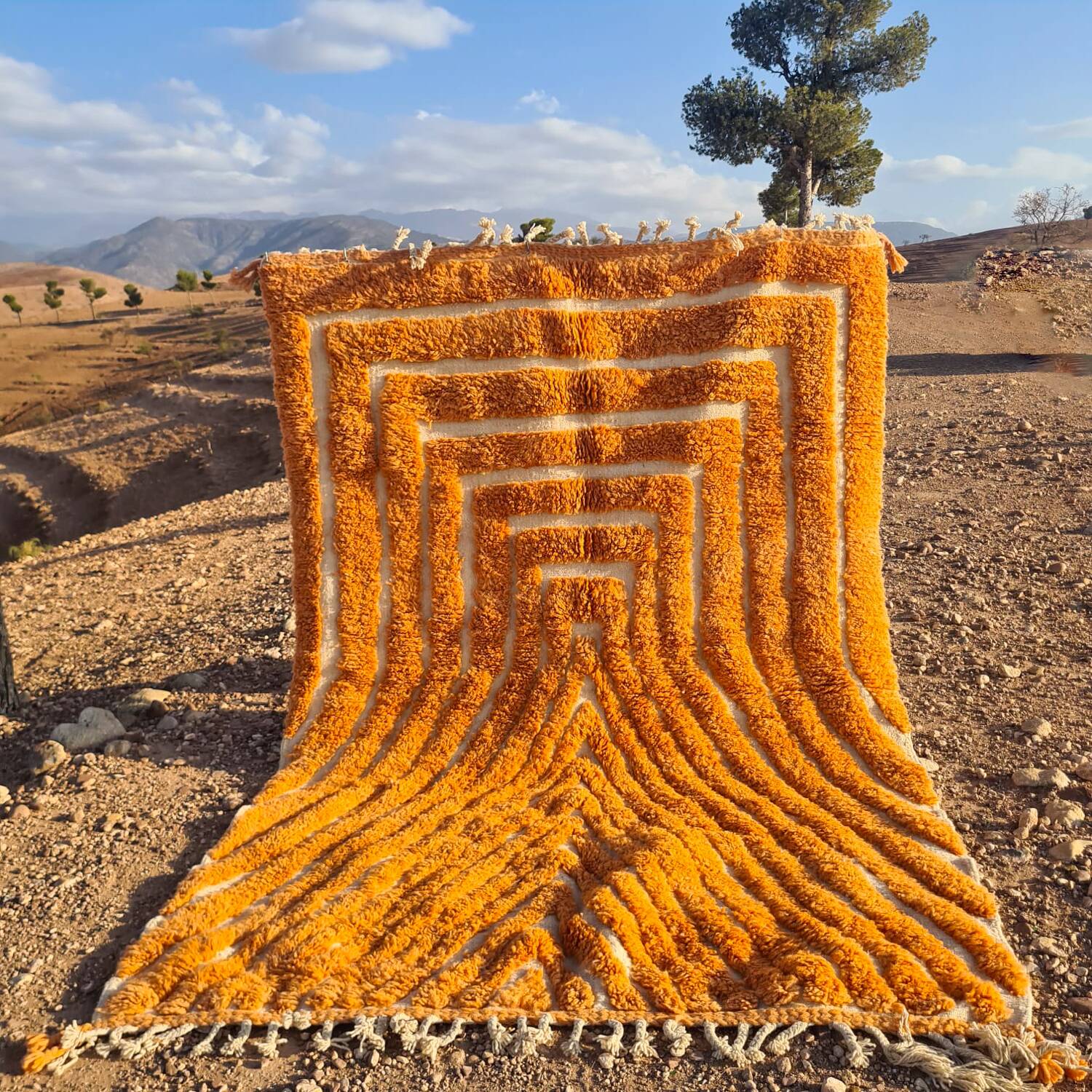 Modern peach orange blessed ouarain Berber rug