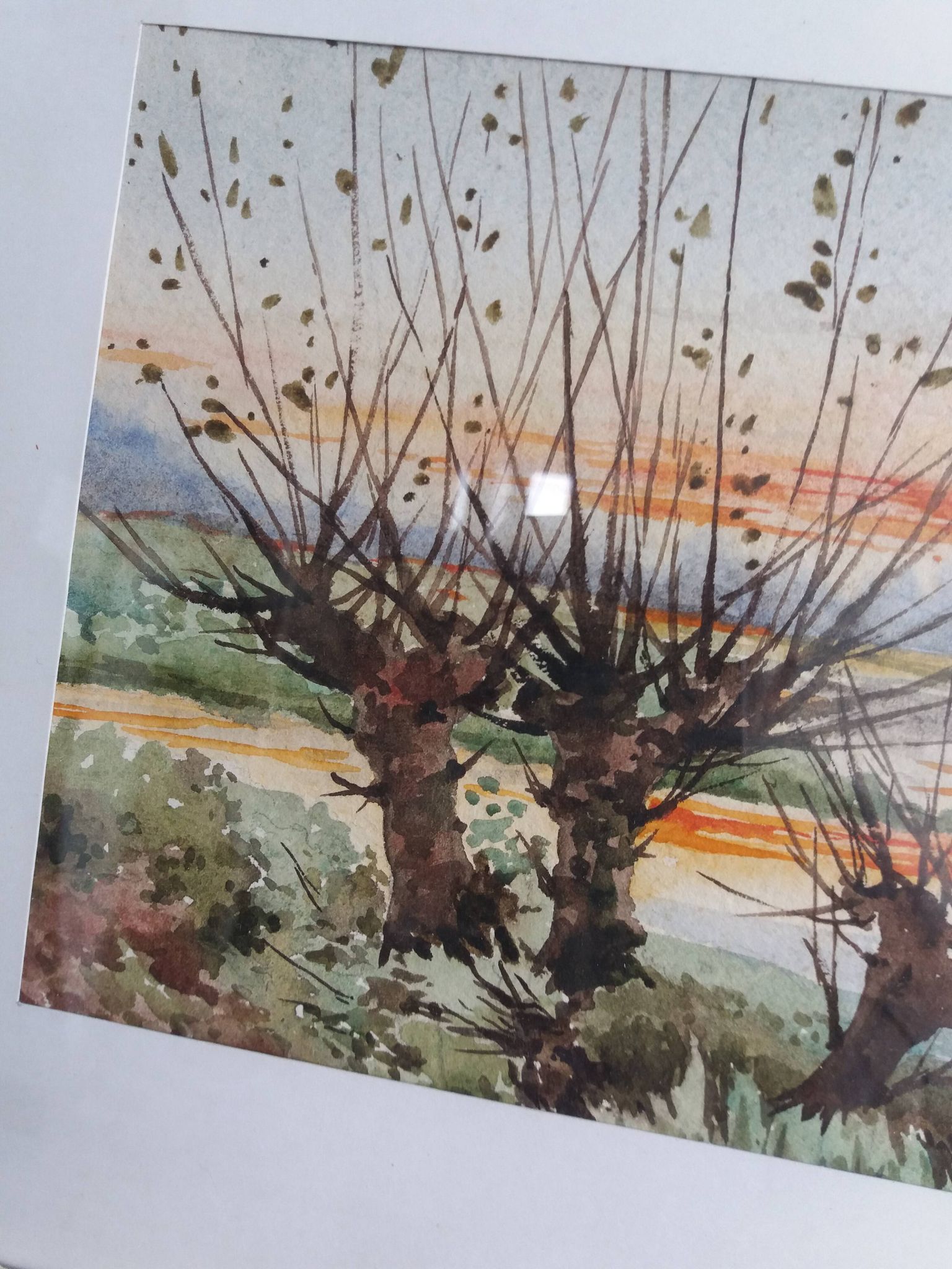 Aquarelle signée Thinel, paysage,  marais poitevin