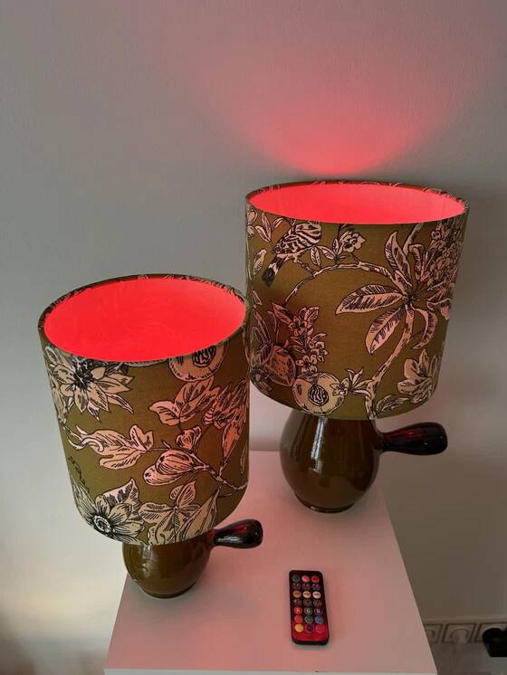 2 vase lamps made from French bistro pitchers, 1960s.