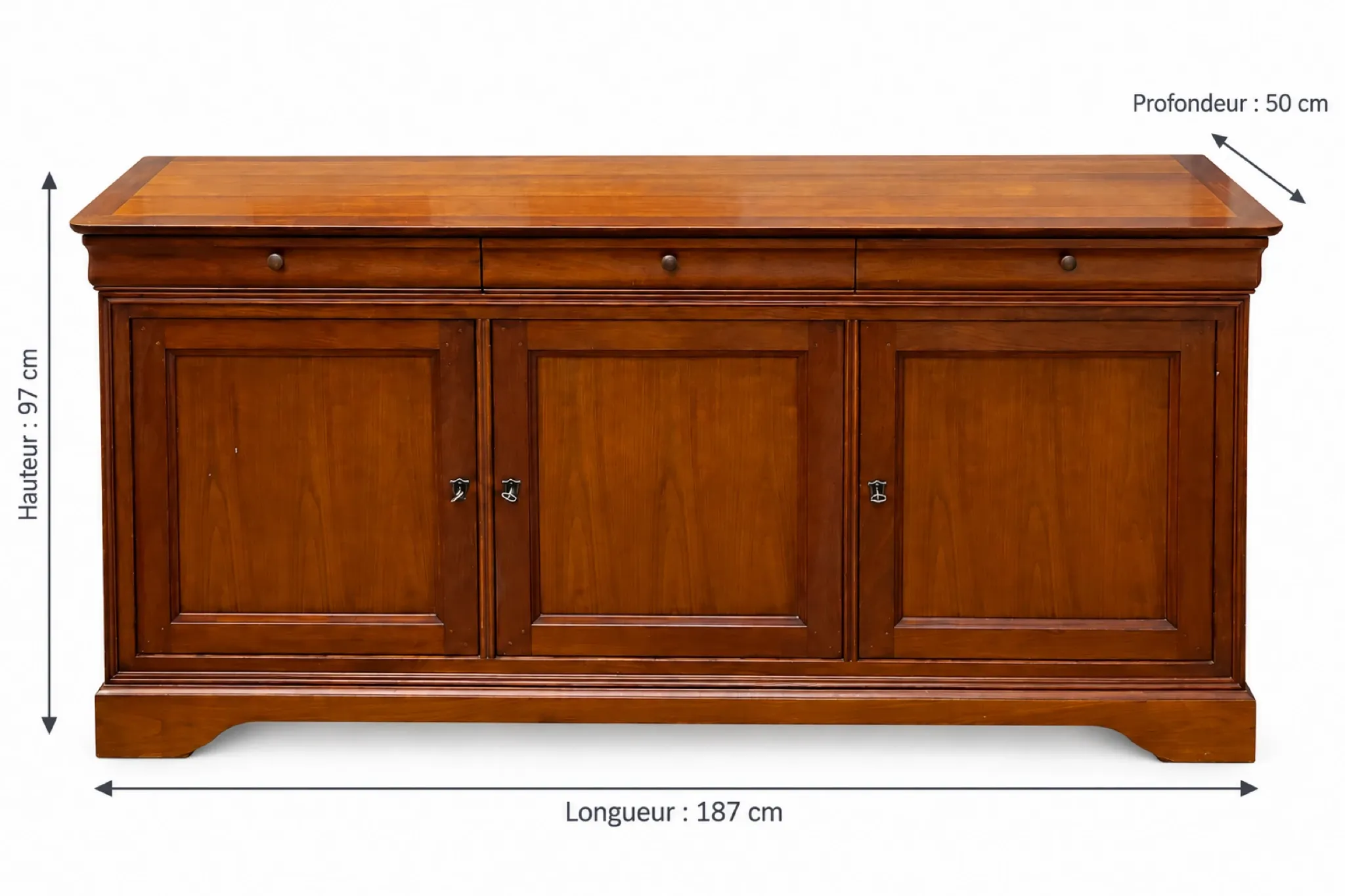 French buffet sideboard in solid fruitwood in Louis-Philippe style.