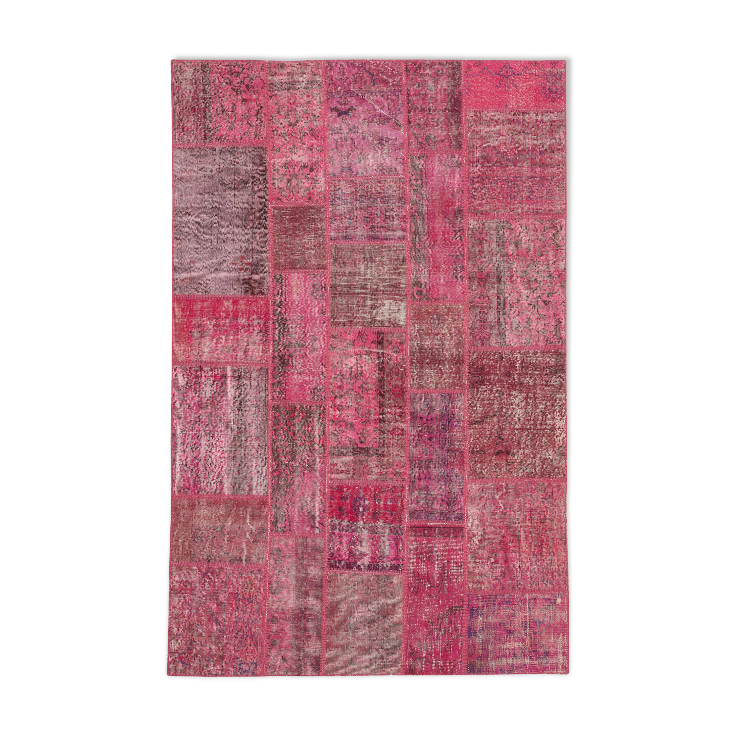 Handwoven turkish contemporary 186 cm x 288 cm pink patchwork rug