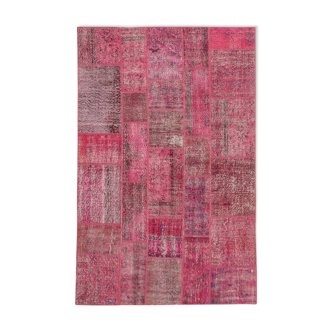 Handwoven turkish contemporary 186 cm x 288 cm pink patchwork rug