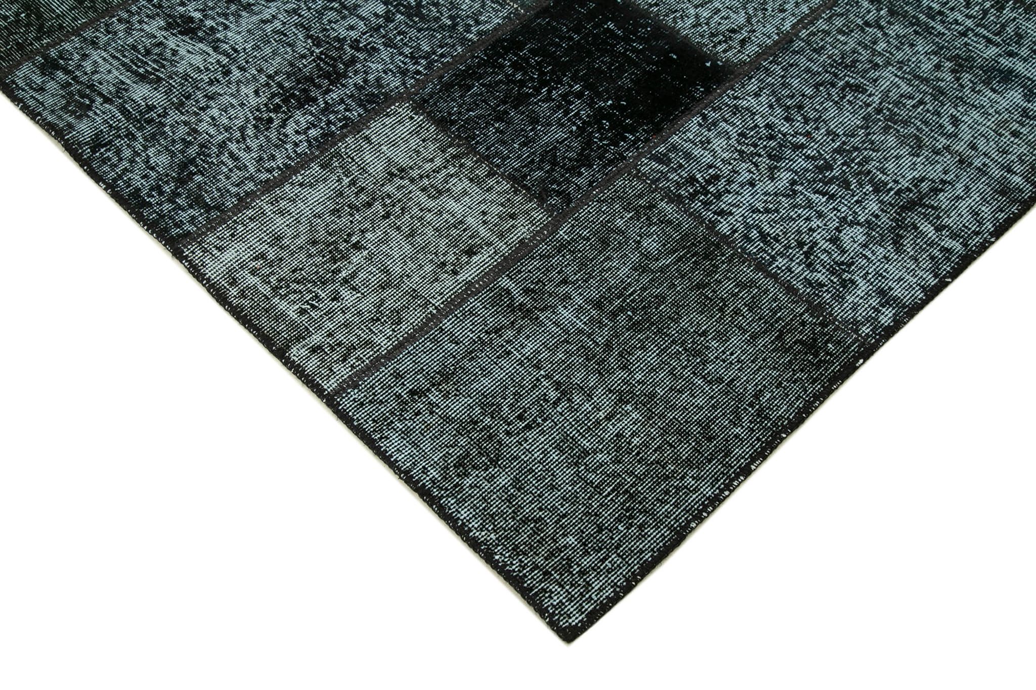 Hand-knotted oriental overdyed 174 cm x 242 cm black patchwork rug