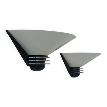 Pair of vintage wall lights, white lacquered metal, France 1980