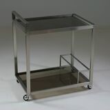 Brushed metal and smoked glass trolley or serving cart, Italy 1970s