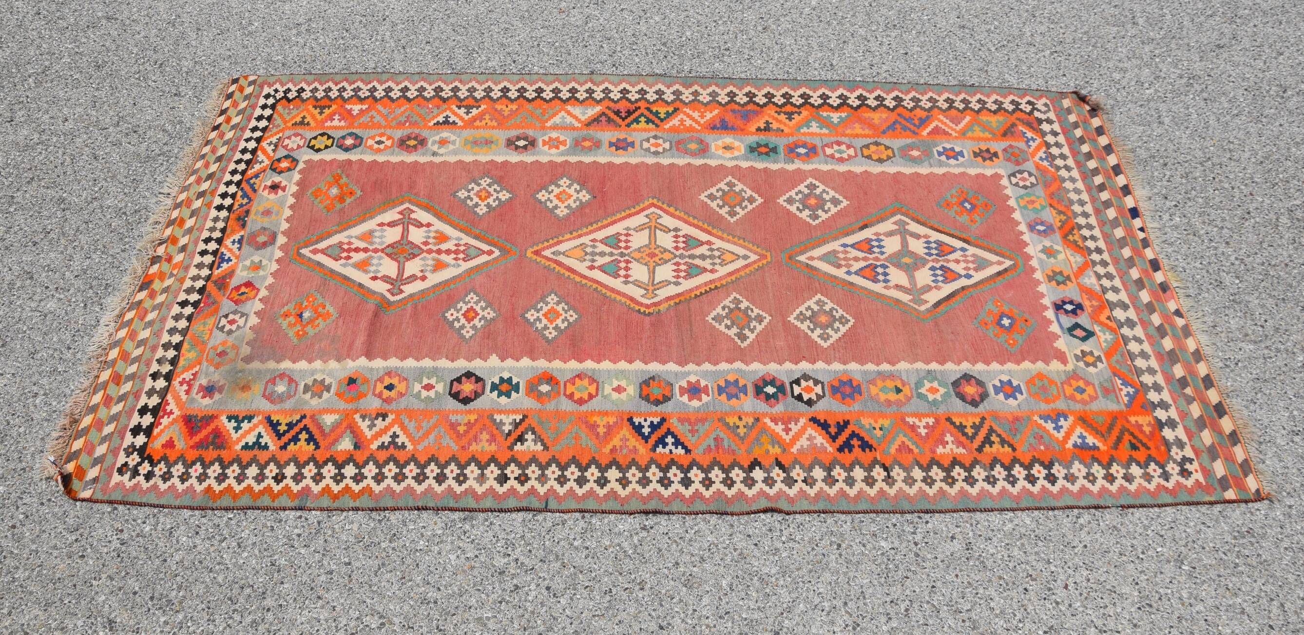 Oriental Kilim Rug Shiraz Gashgaï Antique: 1.50 X 2.85 Metres -