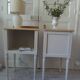 Pair of bedside tables, end tables re-enchanted in pearl gray, wooden top.