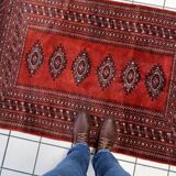 Handmade vintage Uzbek Bukhara rug 91cm x 155cm, 1950s