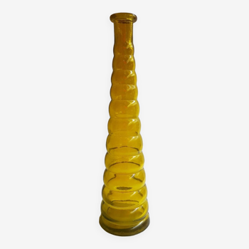 Vase bouteille vintage en verre jaune