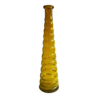 Vase bouteille vintage en verre jaune