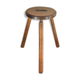 Tripod stool in raw wood with handle
