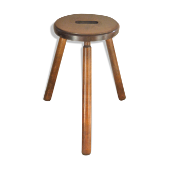 Tripod stool in raw wood with handle