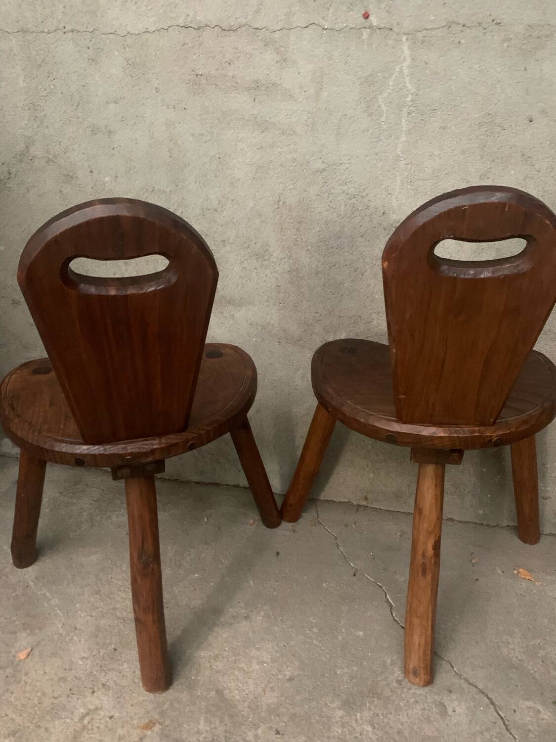 Pair of Brutalist Tripod Low Chairs