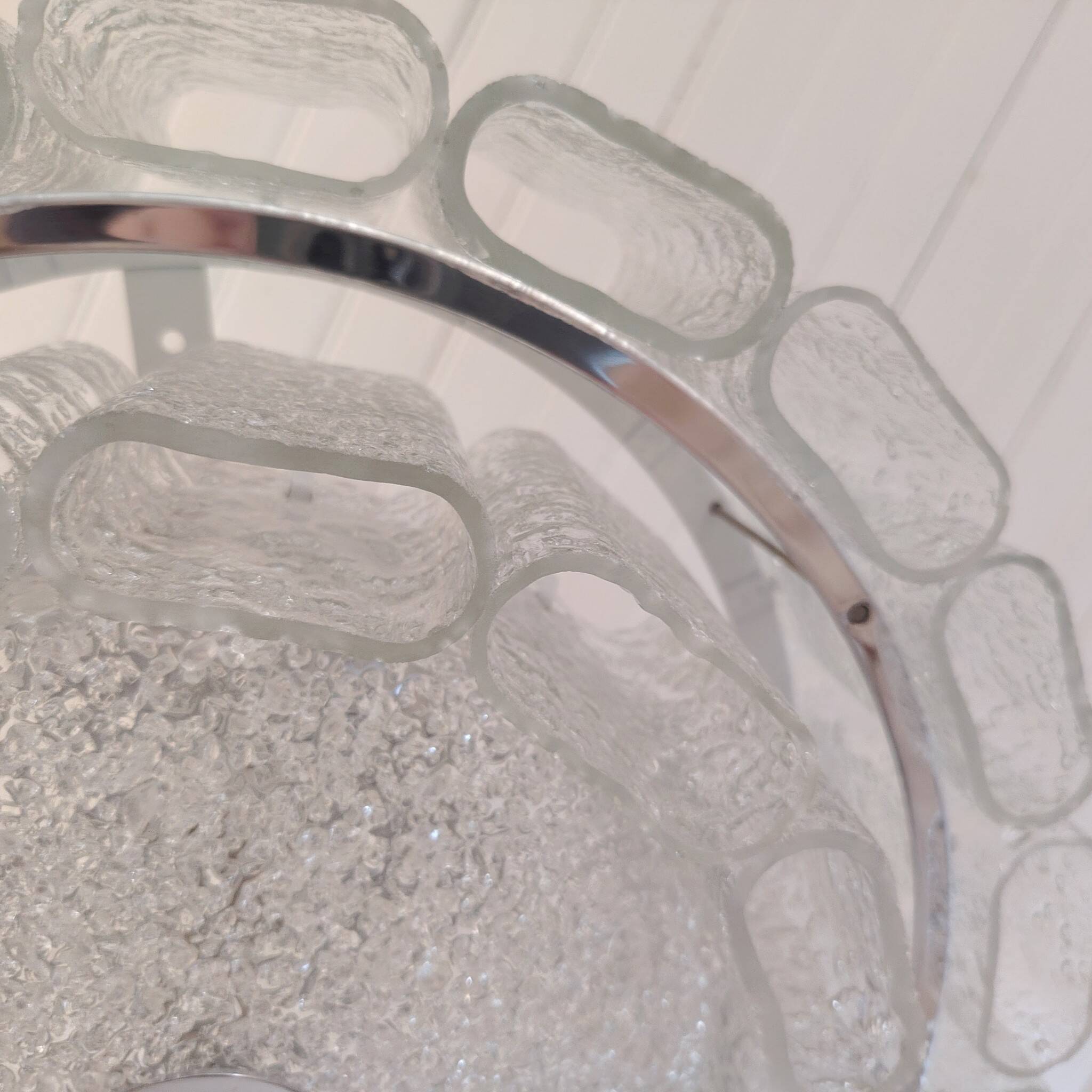 Large frosted glass chandelier Doria Leuchten 70's