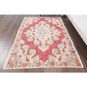 Vintage Turkish Oushak Handmade Wool Cotton Red Area Rug 127x209