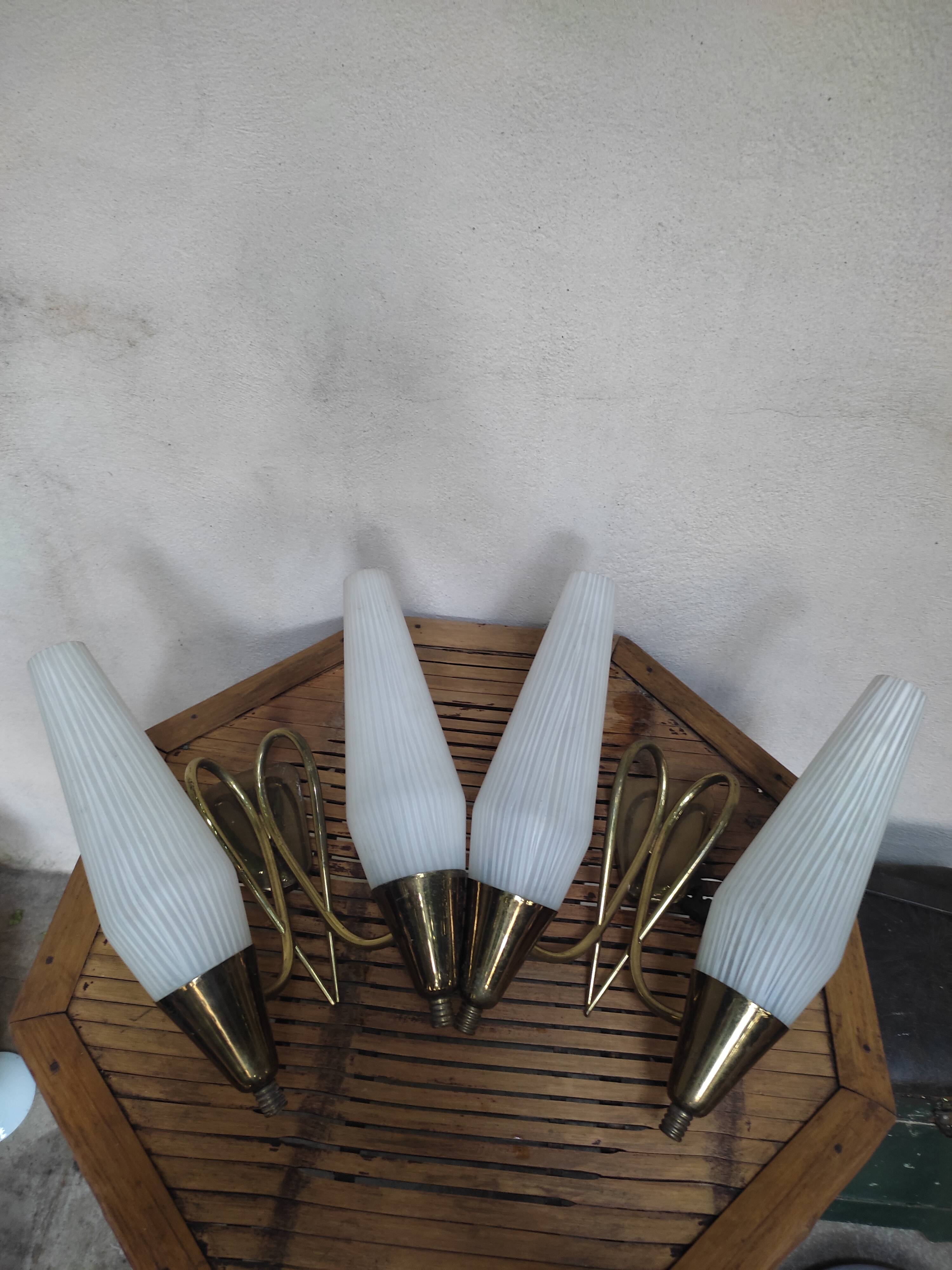 Duo of double appliques in brass and opalines