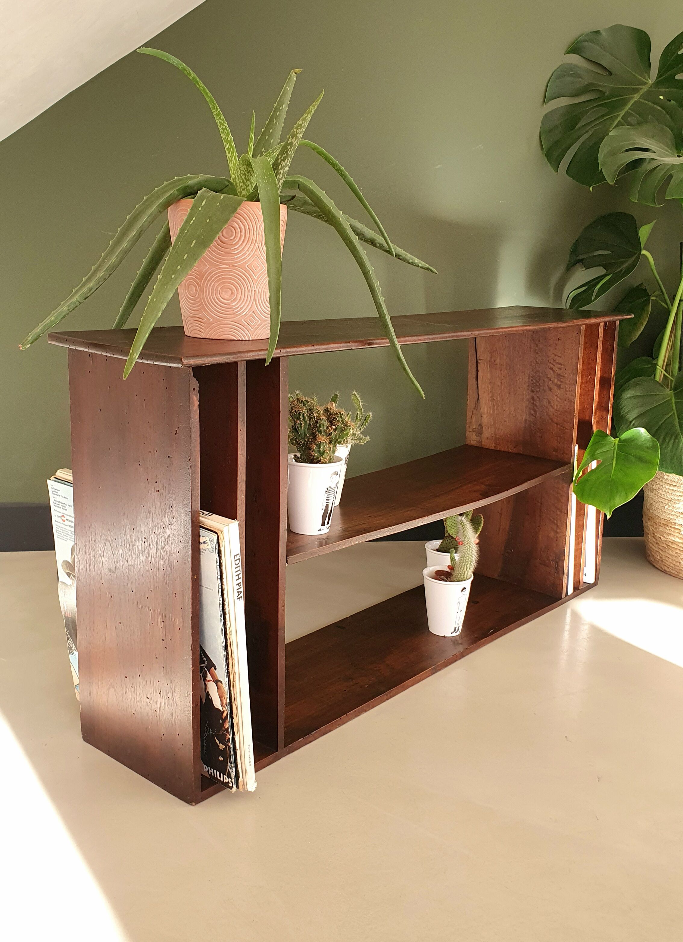 Low antique wooden storage unit