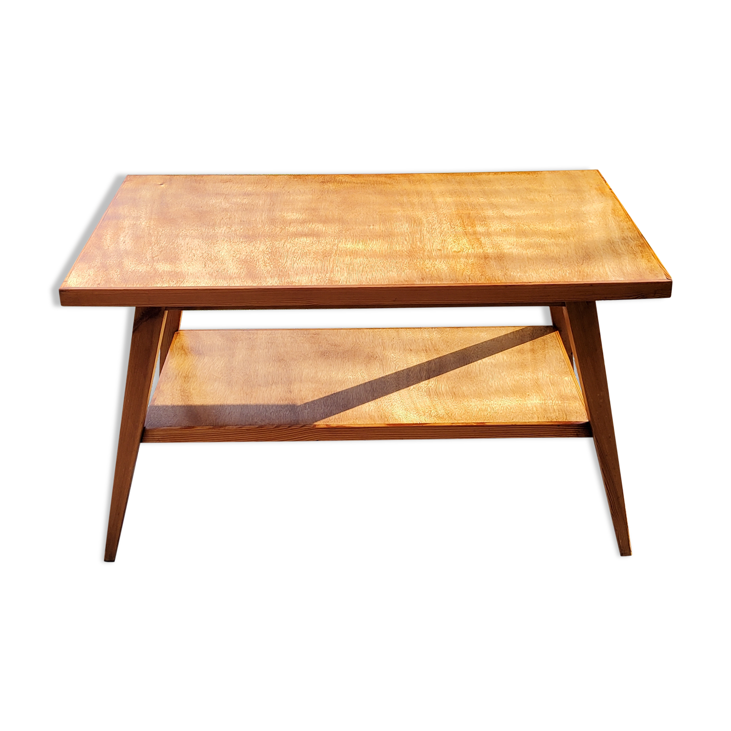 Coffee table of the 50s feet compass double wooden tops
