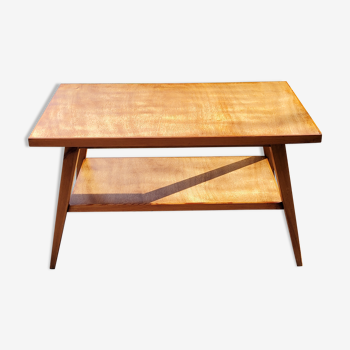 Table basse des années 50 pieds compas double plateaux en bois