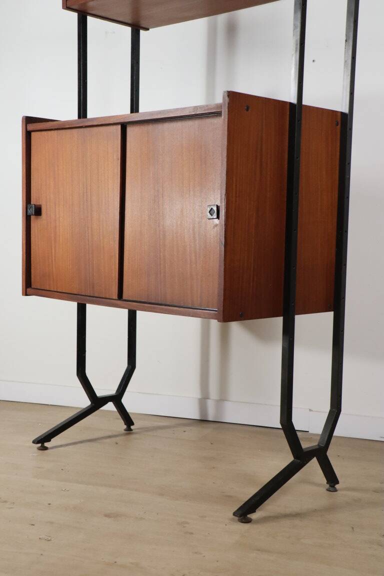 Vintage modular bookcase in wood and metal, Italy, 1960