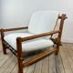 Vintage Lounge Armchair Solid Pine 1970 Boucle Fabric Ecru