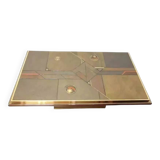 70s Brutalist Coffee Table in Brass, Bronze and Stone