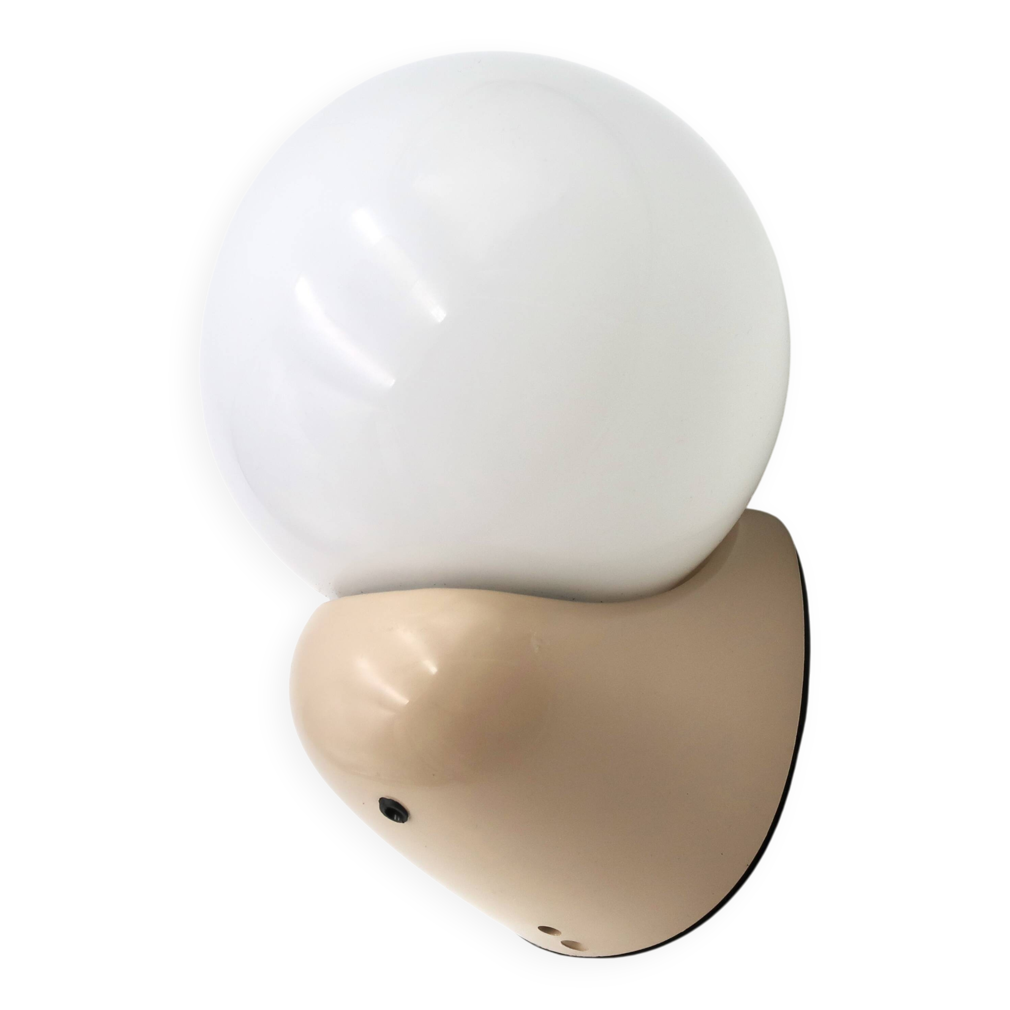 Beige Tissot wall light with opaque white glass globe, 1970s 80s.
