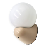 Beige Tissot wall light with opaque white glass globe, 1970s 80s.
