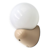 Applique Tissot beige et globe en verre opaque blanc, années 70 80