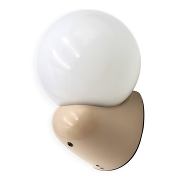 Beige Tissot wall light with opaque white glass globe, 1970s 80s.