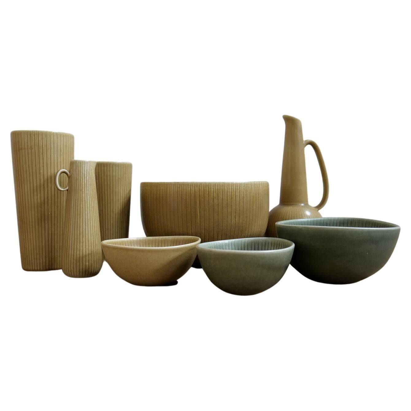 Mid-century Scandinavian set of 8 vases and bowls Rörstrand Ritzi Gunnar Nylund