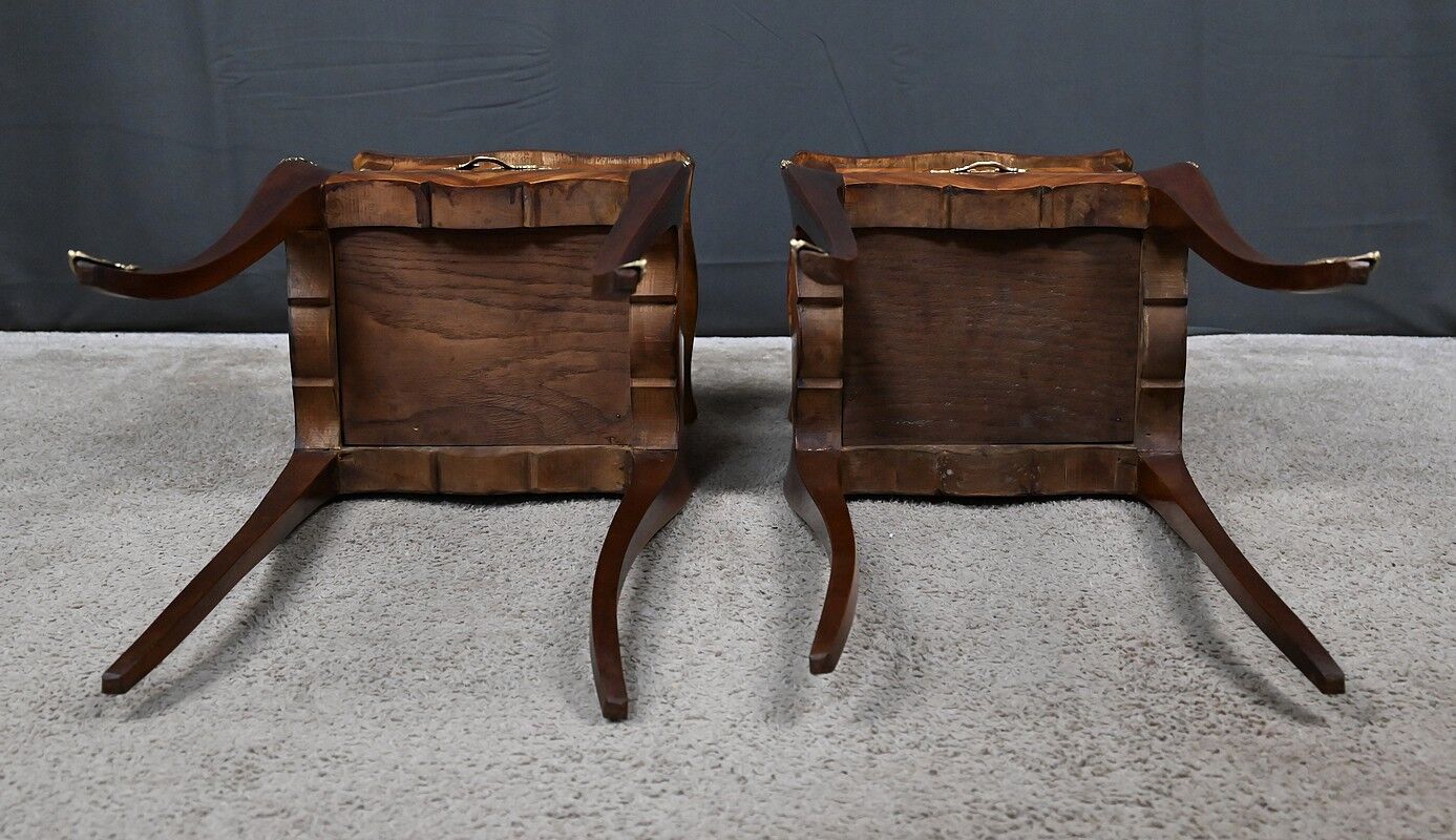 Pair of bedside tables in marquetry, Louis XV style – Mid 20th century